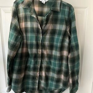 Old Navy Teal and Pink Plaid Button Down Shirt